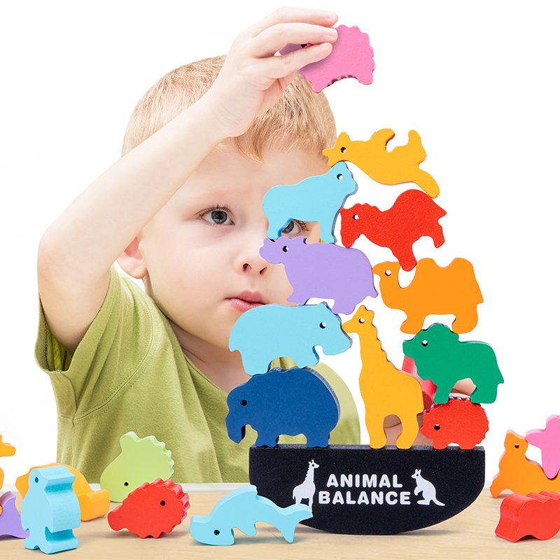 Board Game Enthusiast - Montessori Kinder Holz-Tier-Balancierblöcke Brettspiele Spielzeug Dinosaurier