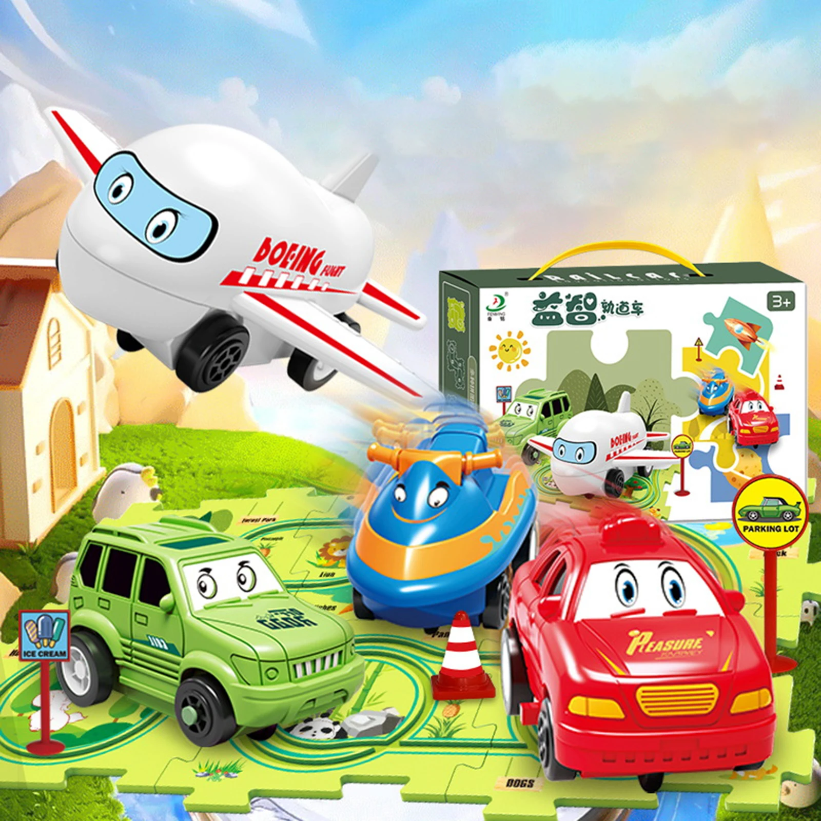Board Game Race Track - Montessori Elektrische Eisenbahn-Rennstrecke für Kinder, Spielset,