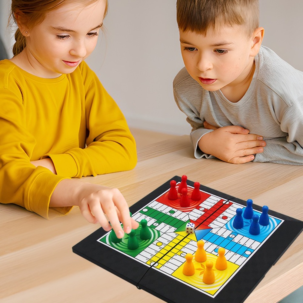 Board Game Ludo - Klassisches faltbares Ludo-Spielset, Eltern-Kind-Interaktion, Strategiespiel, Schlangen-Schachspiel,