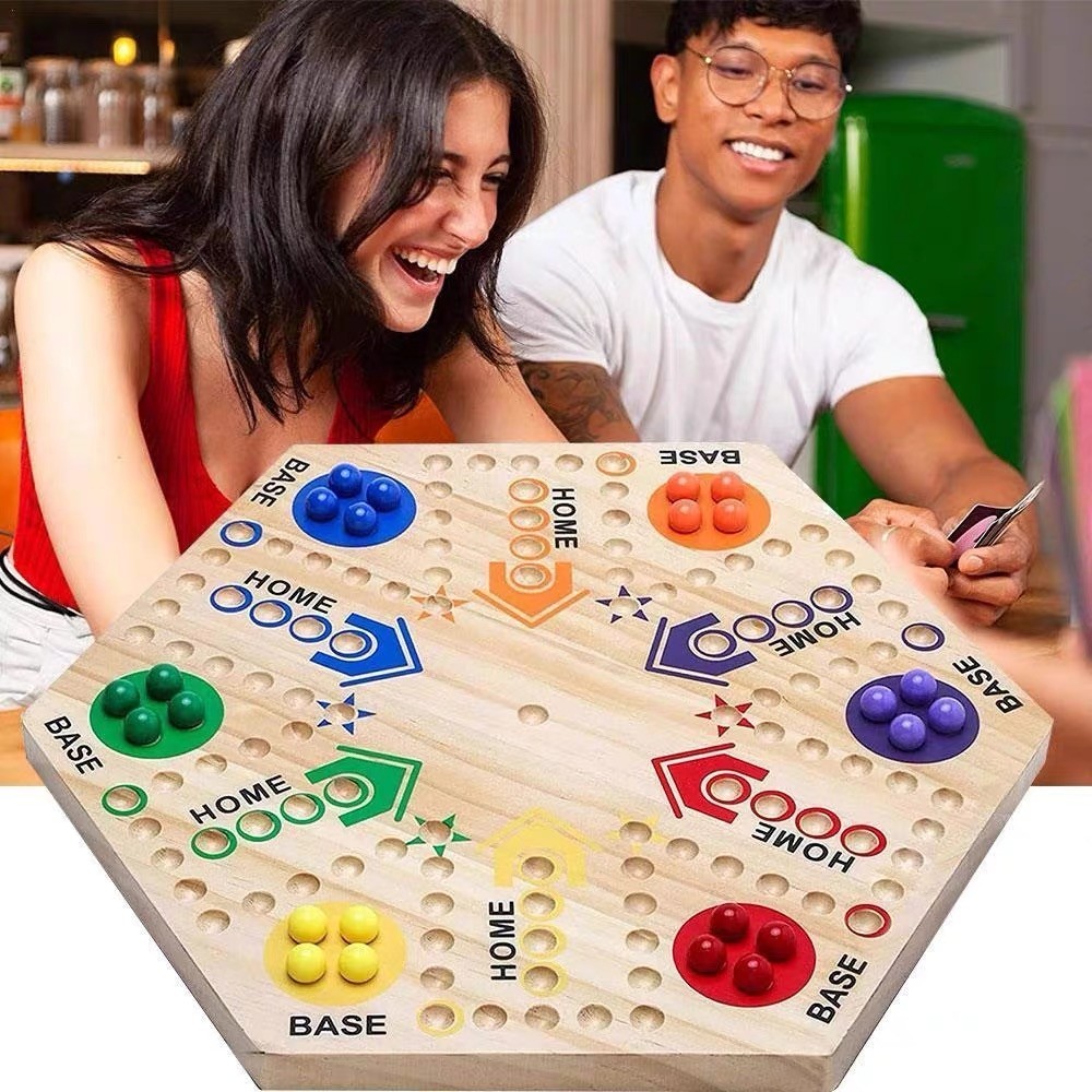 Board Game Ludo - Marmorspiel-Brettspiel, doppelseitig lackiertes Fast-Track-Brettspiel aus Holz